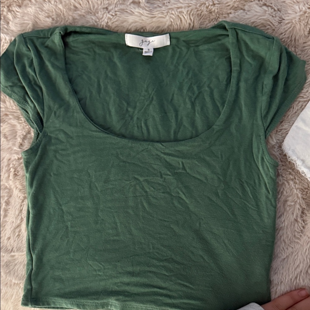 Joey Green Fitted Cap Sleeve Crop Top